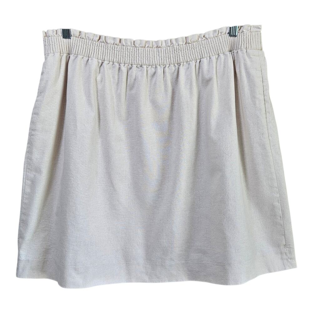 J CREW Women's Plus 18 Skirt Smocked Elastic Waist Beige Linen Cotton Lined